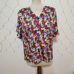 Vintage Floral Top • Multi-Colored Blouse • by Argenti • Sz 6